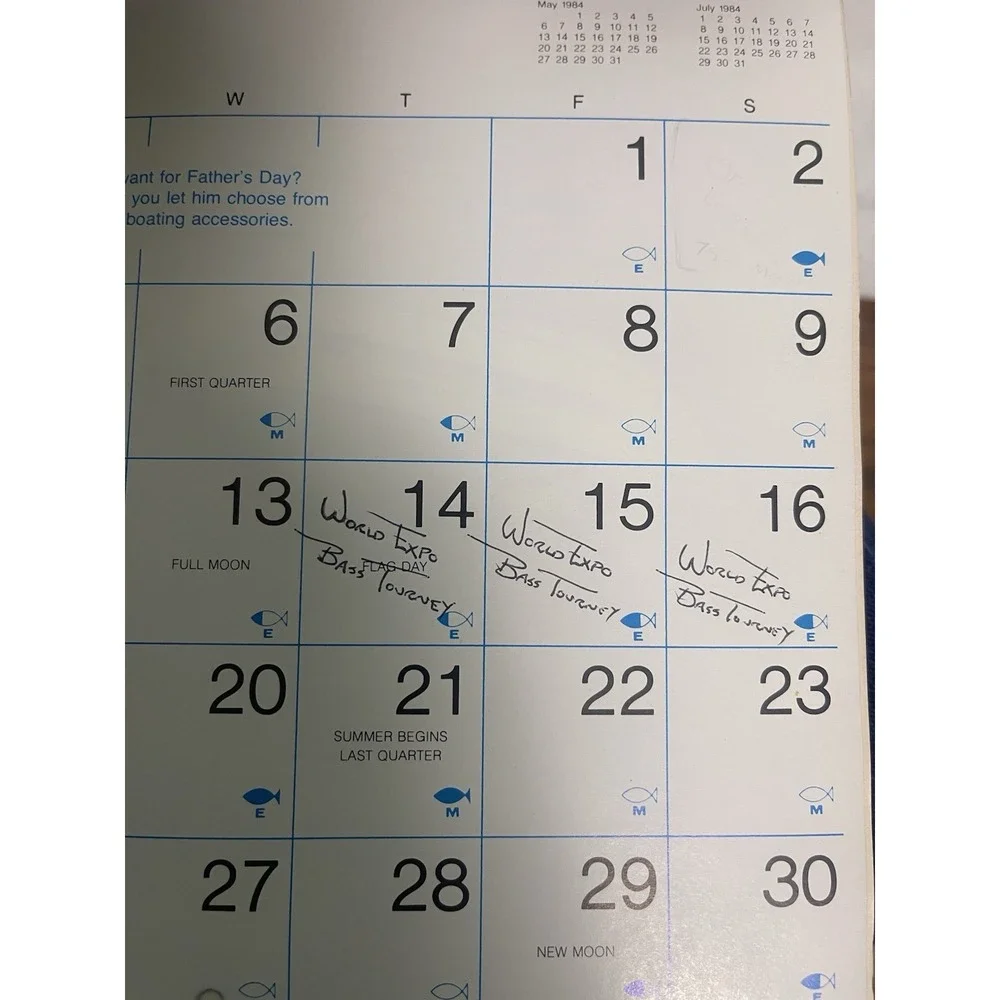Vintage mercury outboards dealership calendar Of 1984 Thomas Marine Gonzales LA
